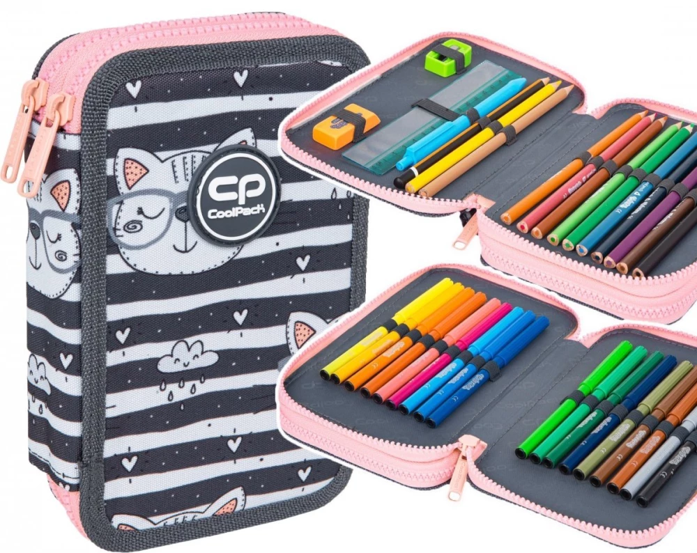 Pencil case with 2 compartments and accessories Coolpack Jumper 2 - Catnip