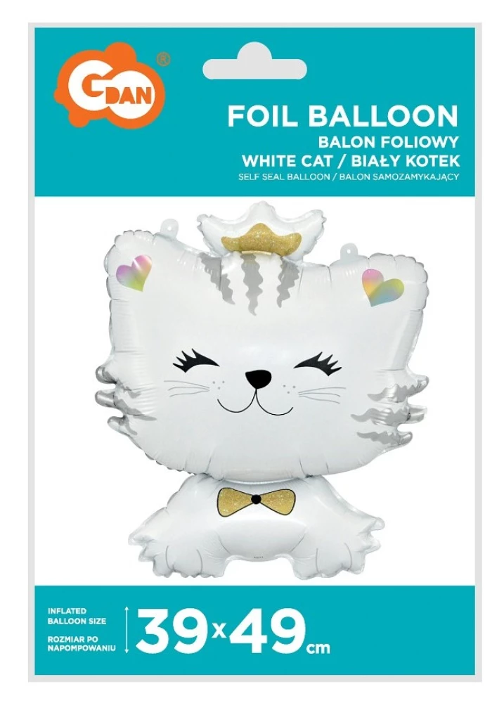 Foil balloon 39x49 cm. White kitten