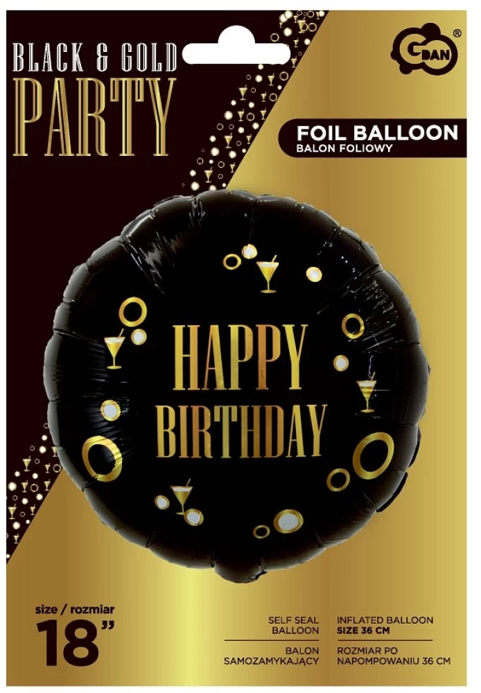 Foil balloon 18"/46 cm. Happy Birthday (Black)