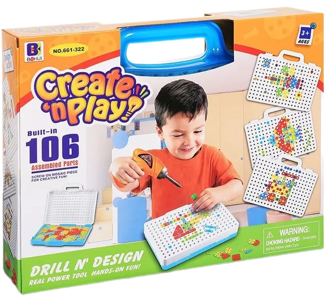Developing tabletop construction game - Drill N' Design, 106 pieces