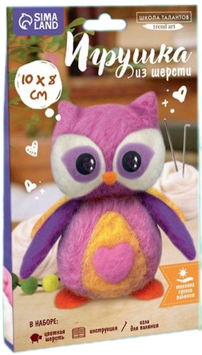 Žaislas iš vilnos. Ryškus pelėdžiukas. Sauso vėlimo technika