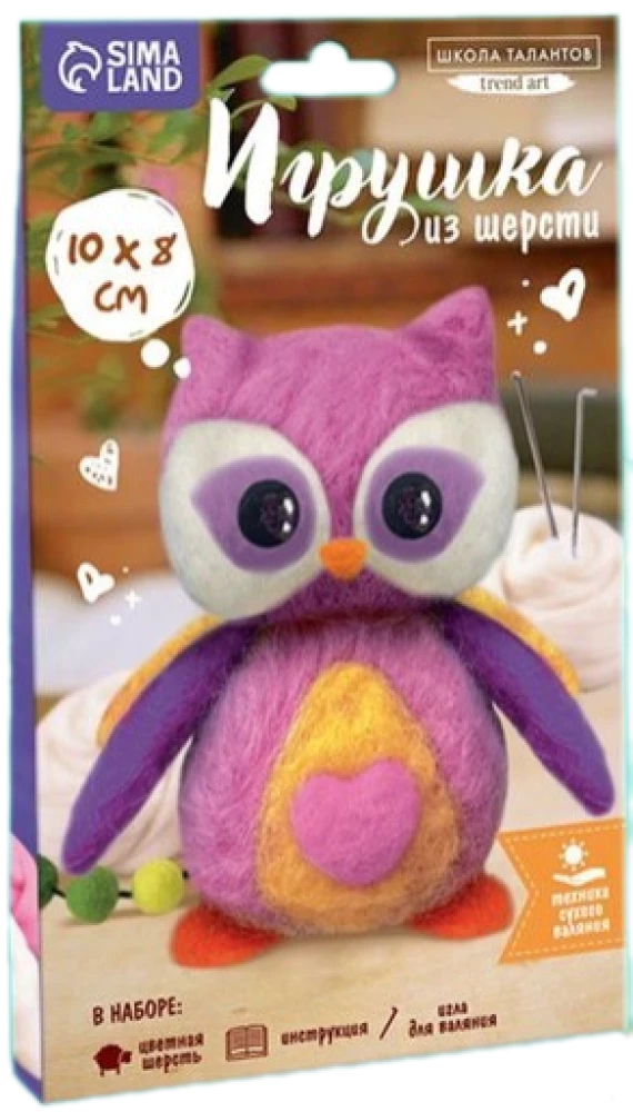 Wool Toy. Bright Owl. Dry Felting Technique