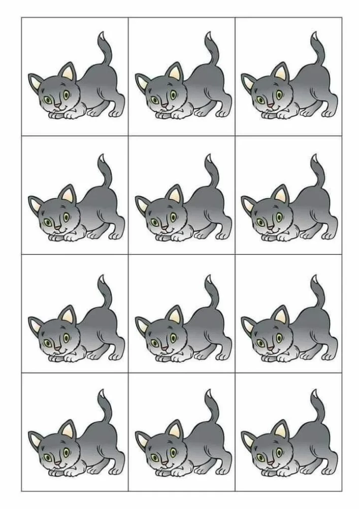 Counting material. Set of 20 die-cut figures made of dense cardboard. Kitten