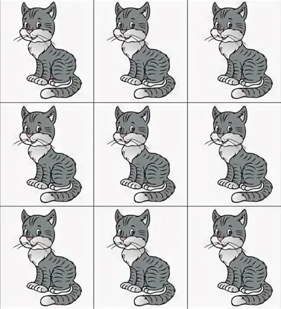 Counting material. Set of 20 die-cut figures made of dense cardboard. Kitten