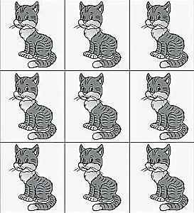 Counting material. Set of 20 die-cut figures made of dense cardboard. Kitten