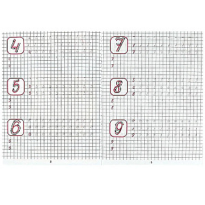 Calligraphic writing. Writing numbers, letters, syllables