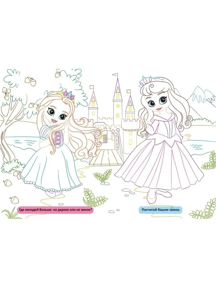 Big Coloring Pages with Colorful Outlines. Princesses
