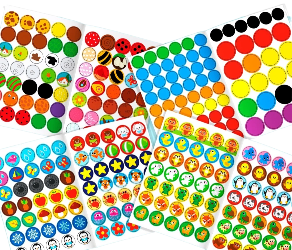 Circle Stickers. 4 books. The World Around, Babies and Mothers, Transport, Whose Color?