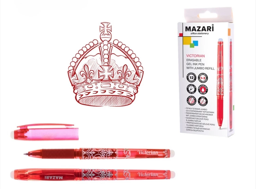 Jumbo Gel Pen with Erasable Ink Victorian, Red, 0.5 mm