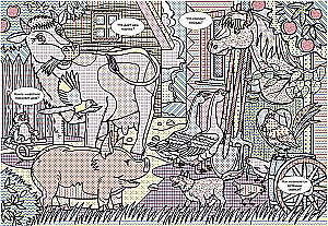 Wimmelbuch. Water Coloring. Animals on the Farm