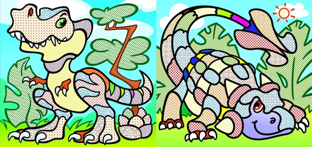 Malowanki wodne. Kolorowe tło. Dinozaury