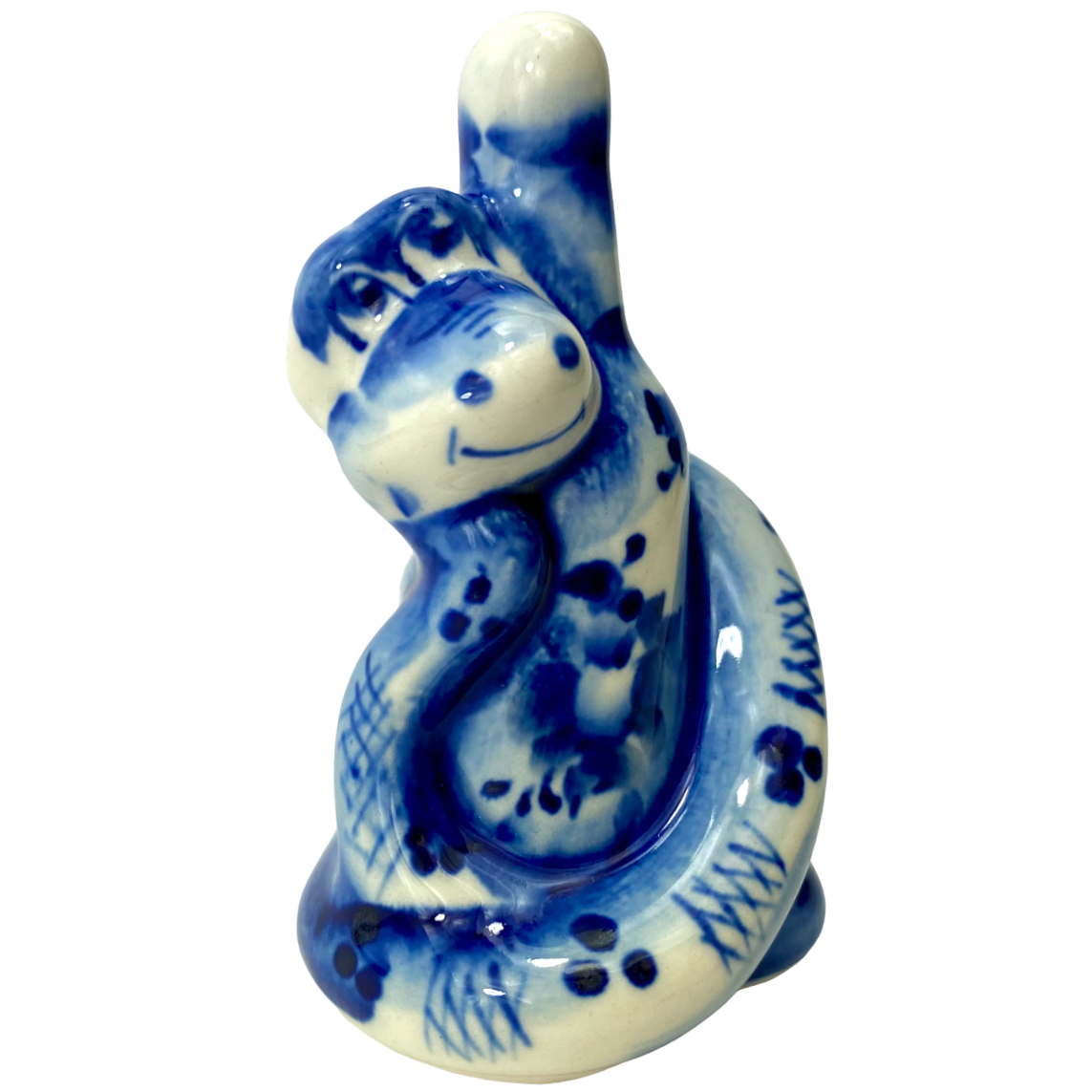 Figurka porcelanowa - Wąż - z butelką (9x6)