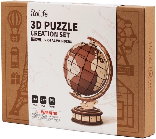 Wooden 3D Puzzle - Globe. Wonders of the World