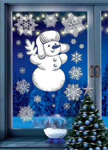 New Year Stickers for Windows - Snowman with Snowflakes