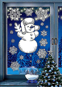 New Year Stickers for Windows - Snowman with Snowflakes