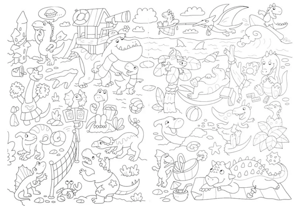 Coloring Book-Wimmelbuch. The World of Dinosaurs