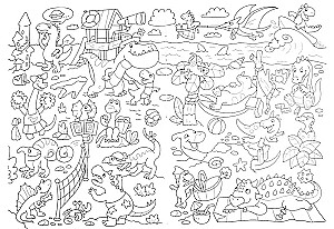 Coloring Book-Wimmelbuch. The World of Dinosaurs