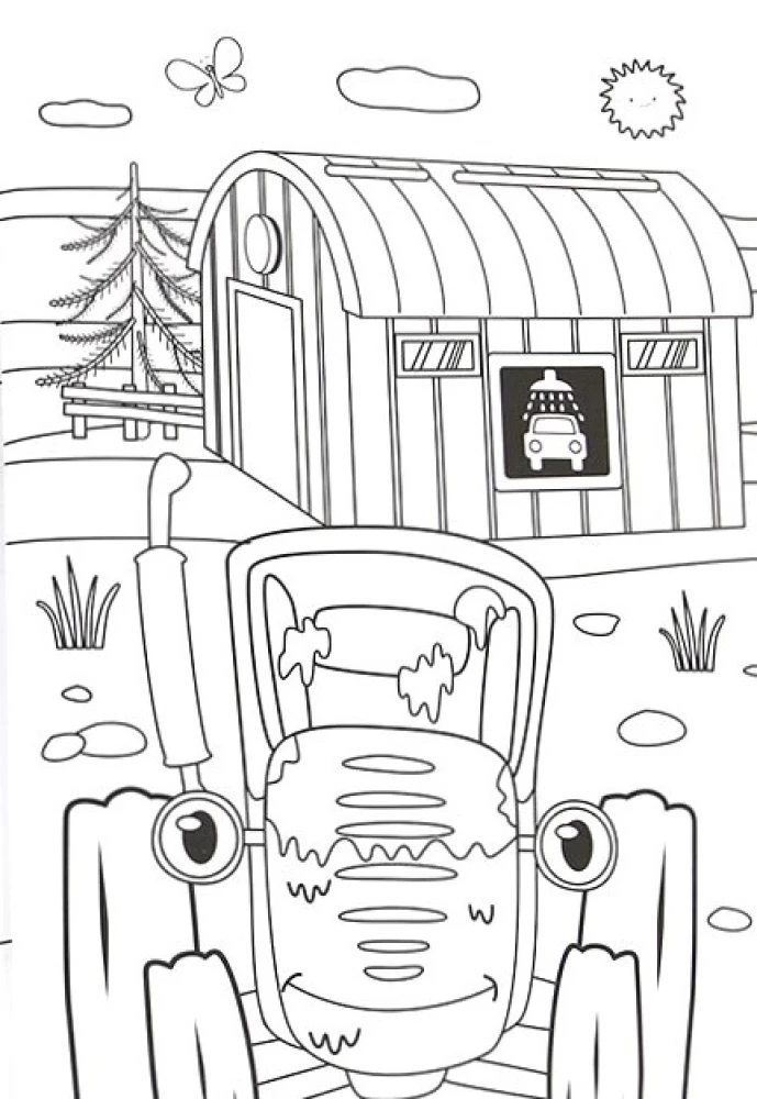 Maxi Coloring Book with Stickers. Blue Tractor