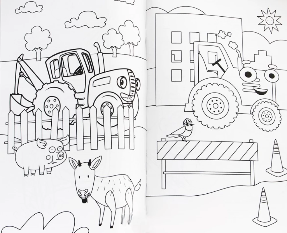 Maxi Coloring Book with Stickers. Blue Tractor