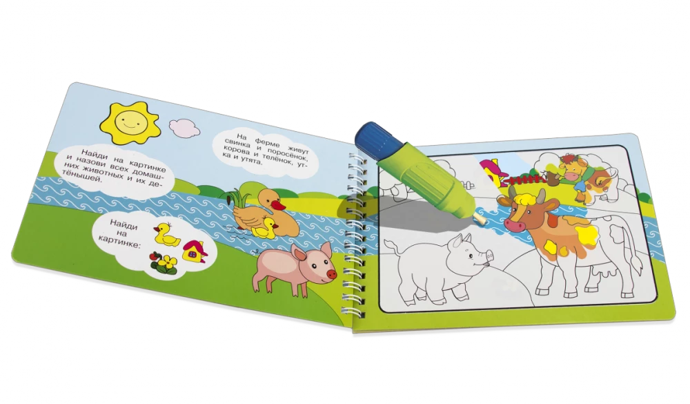 Reusable Coloring Book. Painting with Water. Magic Coloring Book. Domestic Animals