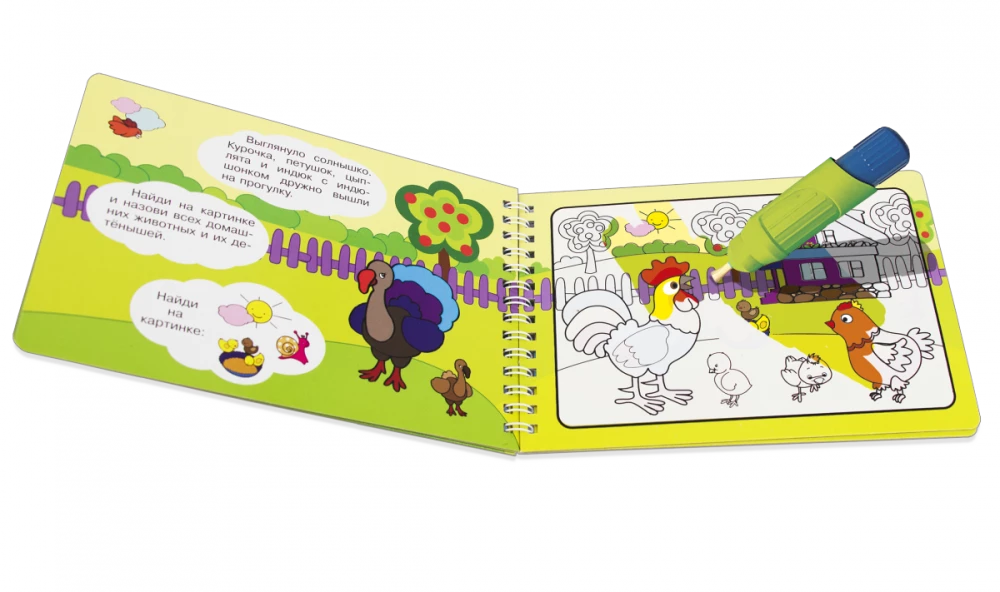 Reusable Coloring Book. Painting with Water. Magic Coloring Book. Domestic Animals
