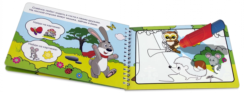 Reusable Coloring Book. Drawing with Water. Magic Coloring Book Forest Animals