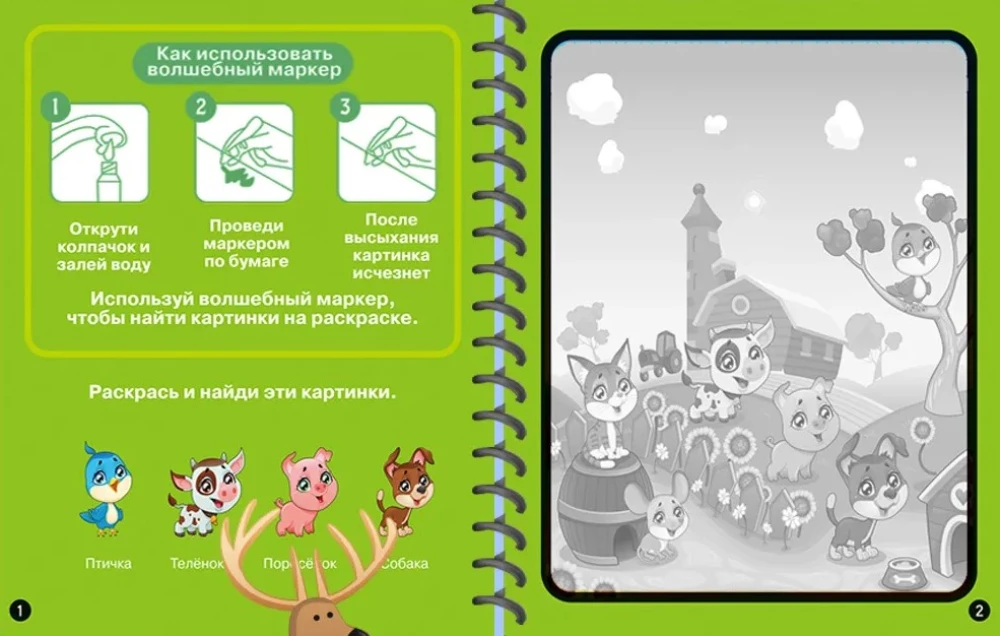 Reusable Water Coloring - Games, Fairy Tales, and Animals. (Includes 4 coloring pages)