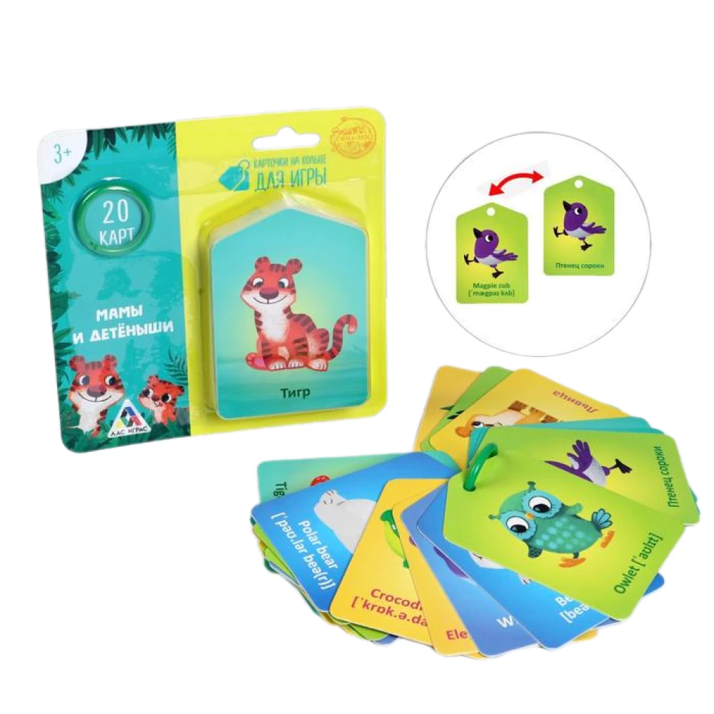 Flashcards on a Ring for Play - Mothers and Offspring