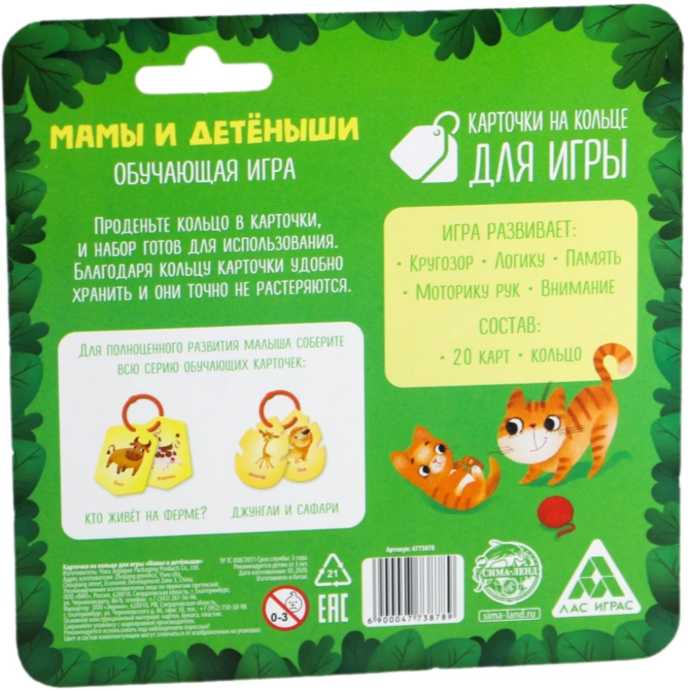Flashcards on a Ring for Learning English - Mothers and Offspring