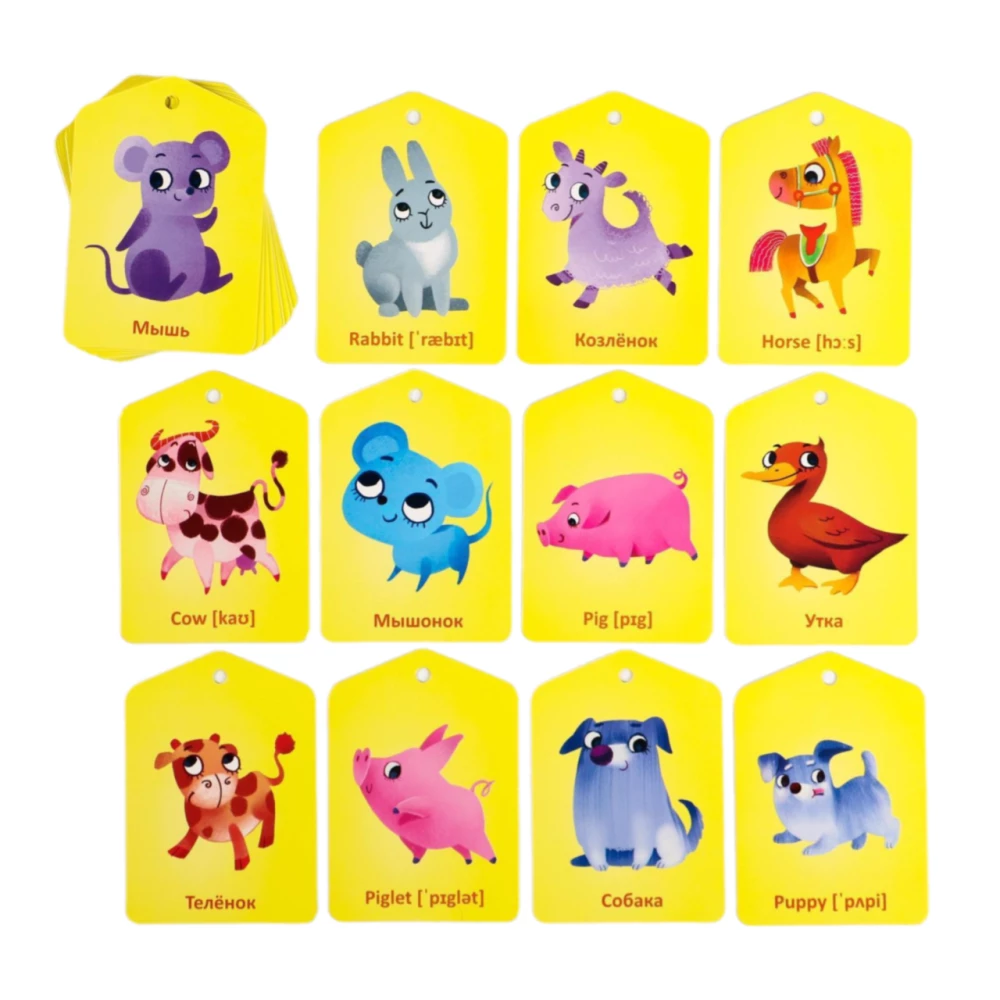 Flashcards on a Ring for Learning English - Mothers and Offspring