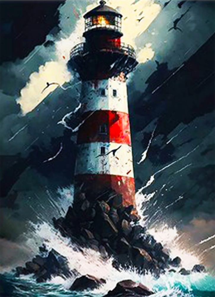 Numbered Painting with Glow Paint - Sea Lighthouse