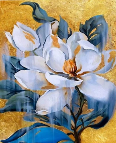 Numbered Painting with Gold Leaf - Gentle Magnolia