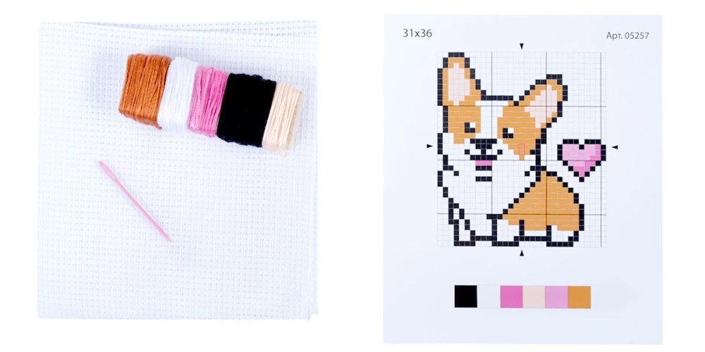 Creative Set - Embroidery. Corgi (with hoop)