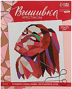Cross Stitch - Polygonal Embroidery. Girl