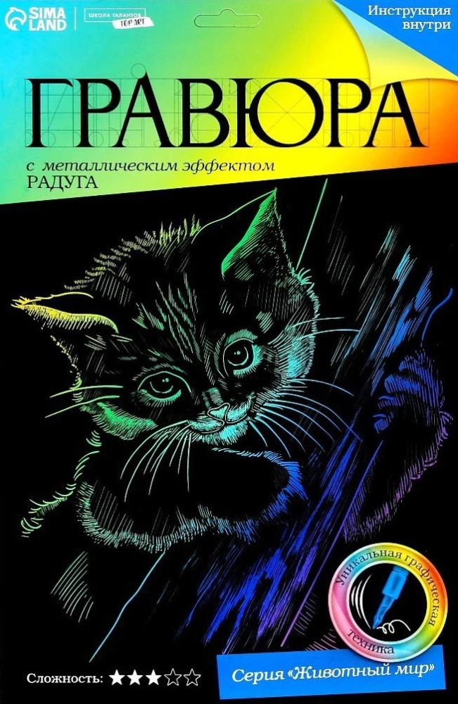 Engraving with holographic effect - Kitten