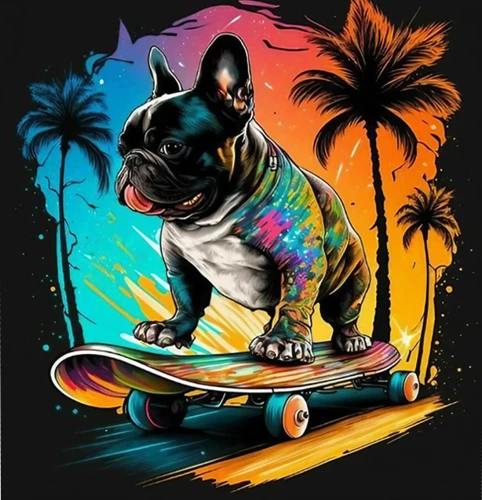 Paint by Numbers - Pug on a Skateboard