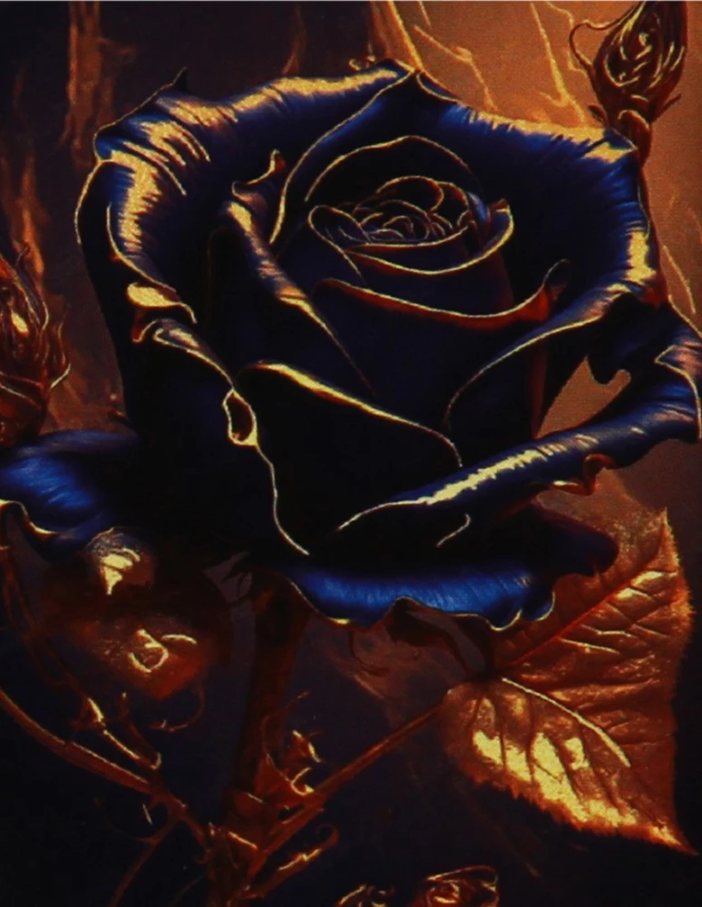 Painting by numbers with gold leaf - Blue Rose