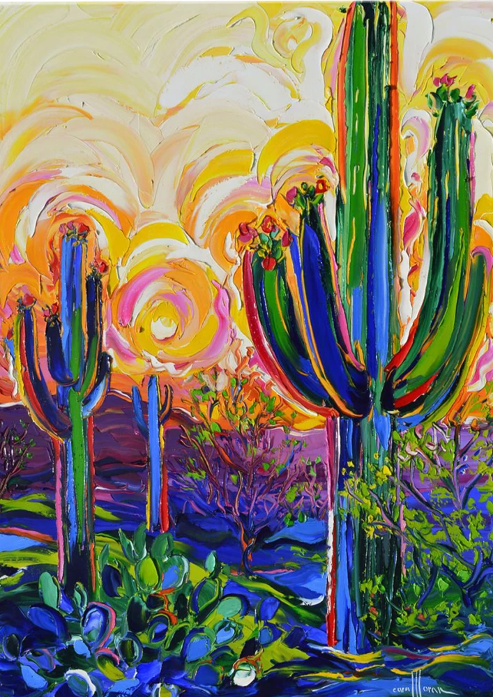 Numbered painting with gold leaf - Mexican landscape