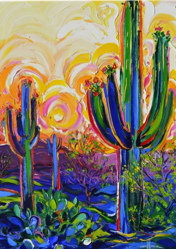 Numbered painting with gold leaf - Mexican landscape