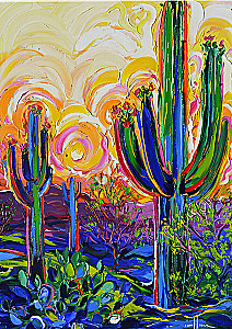 Numbered painting with gold leaf - Mexican landscape