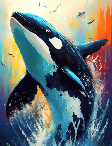 Numbered Painting - Colorful Canvas. Orca