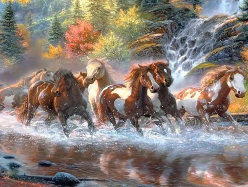 Paint by Numbers - Horses by the Waterfall