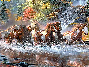 Paint by Numbers - Horses by the Waterfall