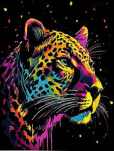 Paint by Numbers - Black Canvas. Colorful Leopard