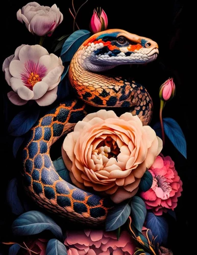 Paint by Numbers - Black Canvas. Beauty of the Snake