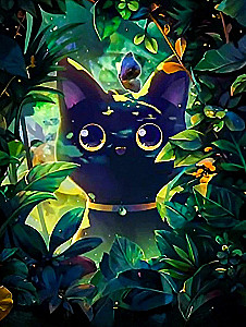 Paint by numbers - Black canvas. Cat Art