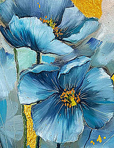 Numbered painting with gold leaf - Blue flowers (40x50)