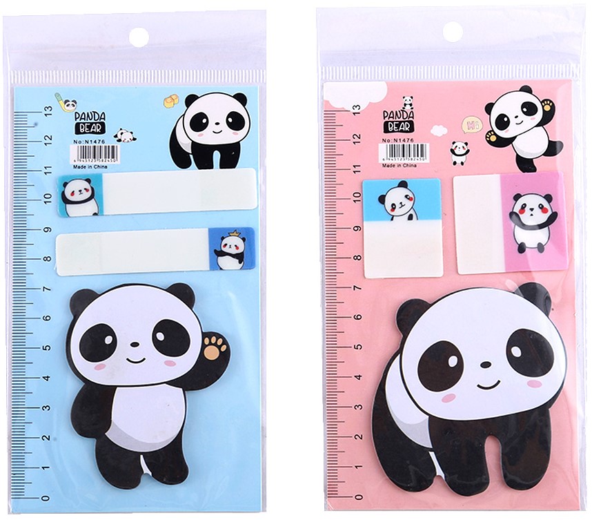 Set von Lesezeichen mit Klebefläche - Panda Bär