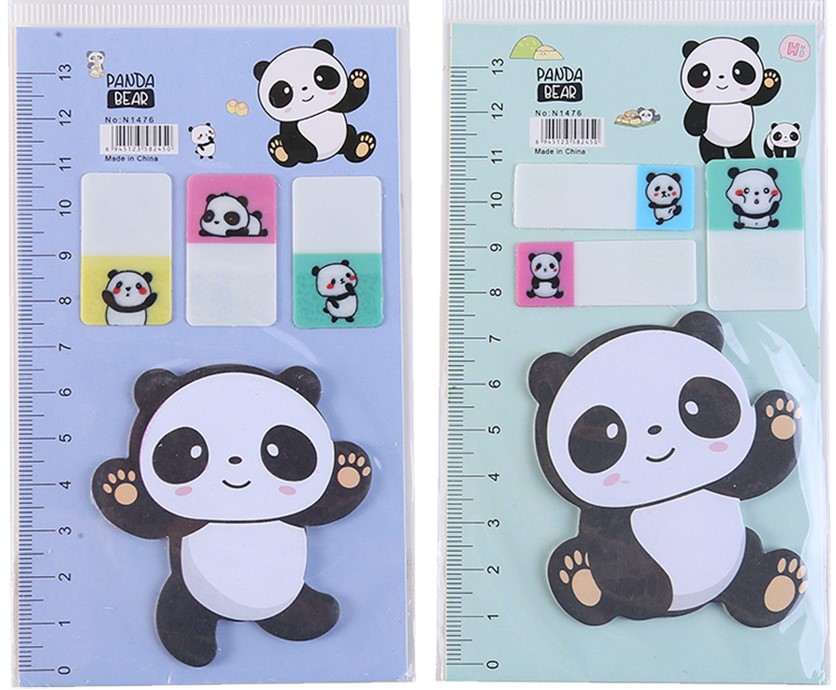Set von Lesezeichen mit Klebekante - Panda Bär, assortiert