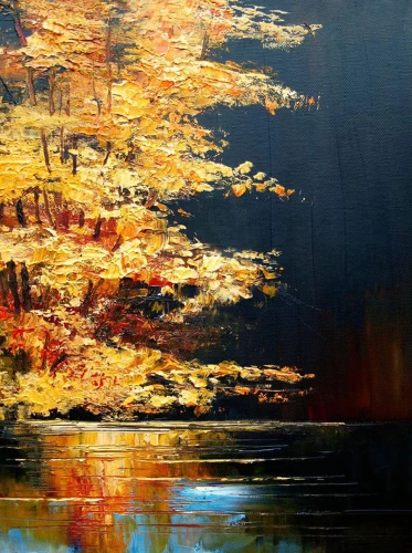 Numbered painting with gold leaf - Golden Autumn